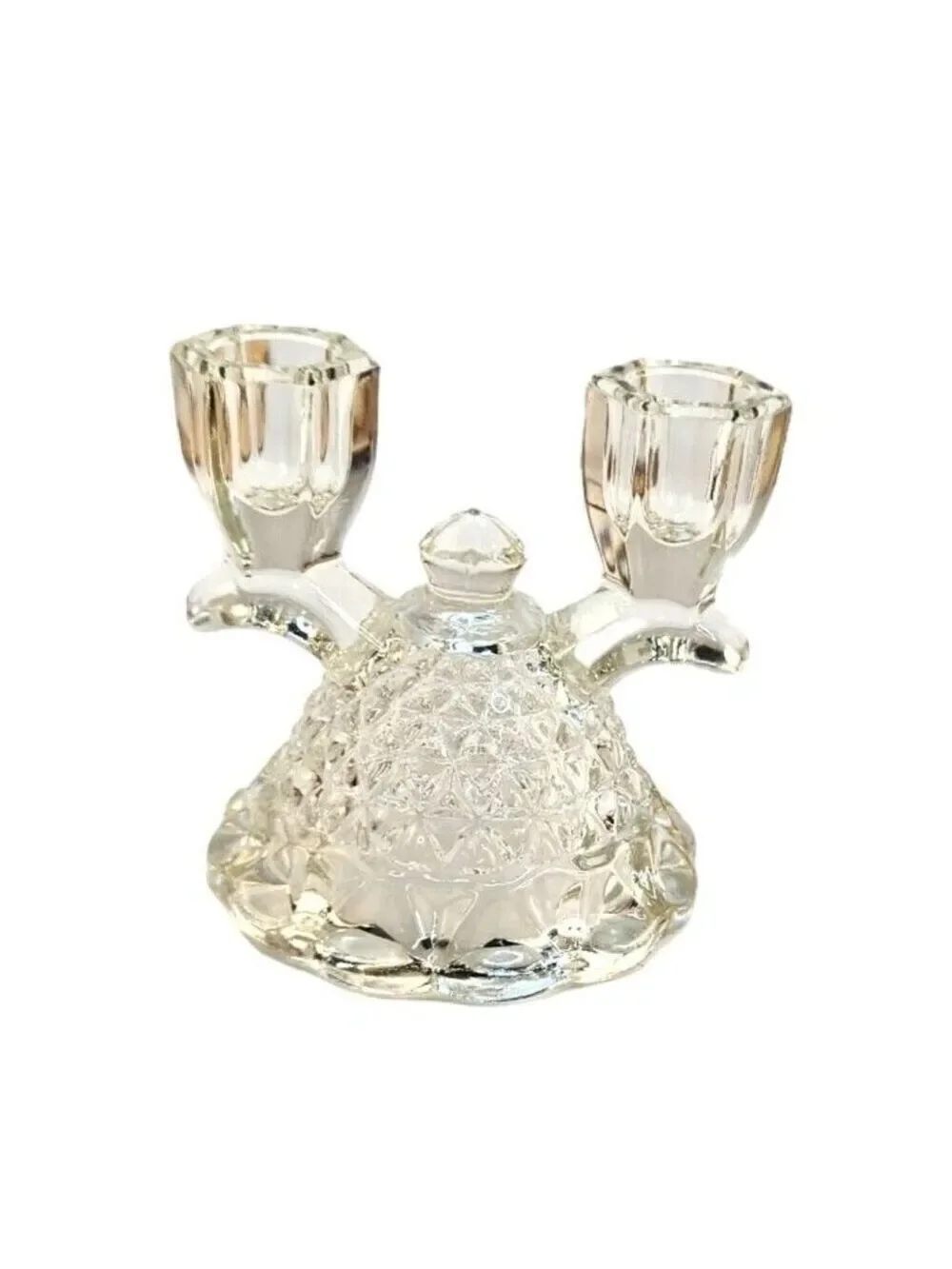 Vintage Double Candlestick Candle Holder Pressed Imperial Glass Katy Lace Edge